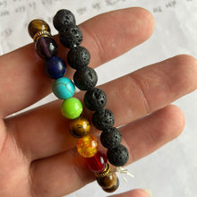 Load image into Gallery viewer, 7 Chakra Healing Beaded Bracelet Natural Lava Stone